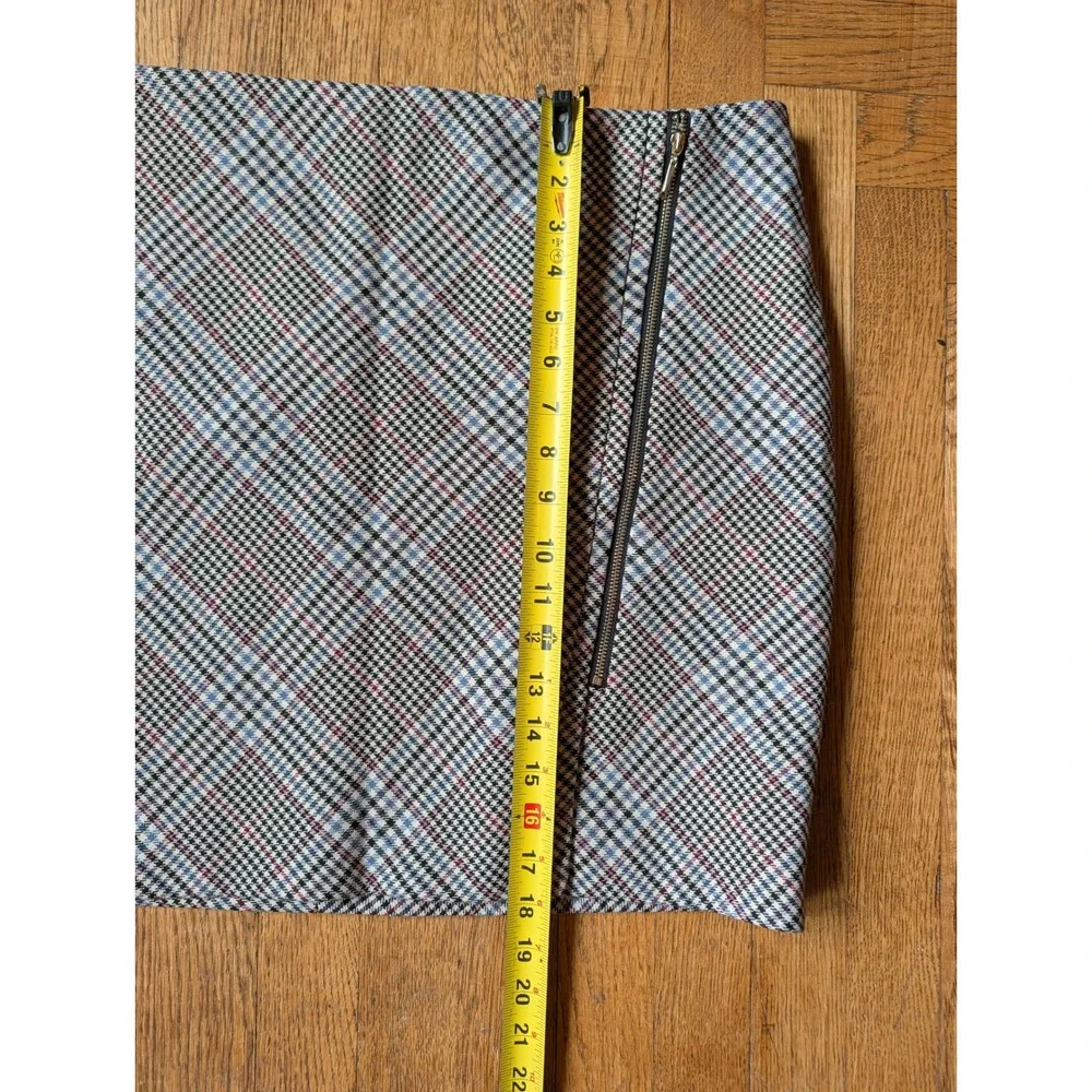 White House Black Market Plaid Mini Skirt Blue Burgundy Zip Front Womens 14